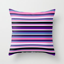 [ Thumbnail: Eyecatching Indigo, Blue, Hot Pink, Lavender, and Black Colored Lines Pattern Throw Pillow ]