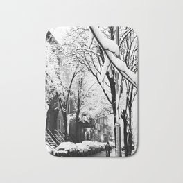 Black and White Photo of the Beautiful Brooklyn Heights covered in icy snow Bath Mat | Digitalmanipulation, Nyc, Blackandwhite, White, Redhook, Digital, Brooklynheights, Newyork, Anoellejay, Black 