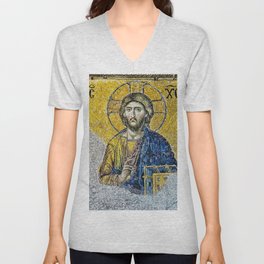 Jesus Christ Byzantine Mosaic Hagia Sophia V Neck T Shirt