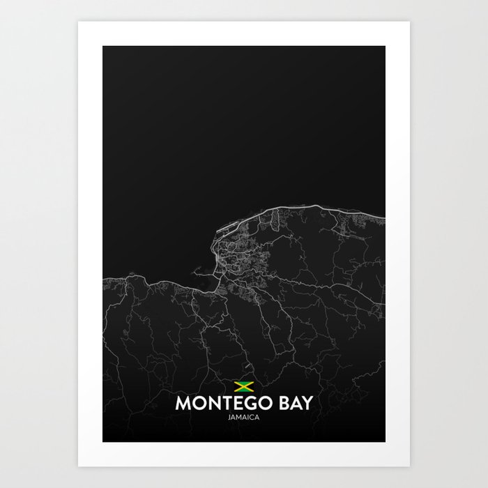 Montego Bay, Jamaica - Dark City Map Art Print