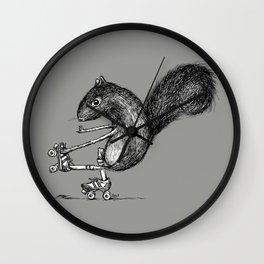 Ride On Squirrel_grey Wall Clock