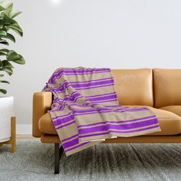 [ Thumbnail: Tan and Dark Violet Colored Lined/Striped Pattern Throw Blanket ]