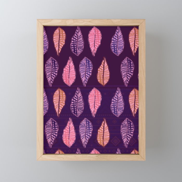  Polynesian Purple Tropical Leaves Pattern Framed Mini Art Print