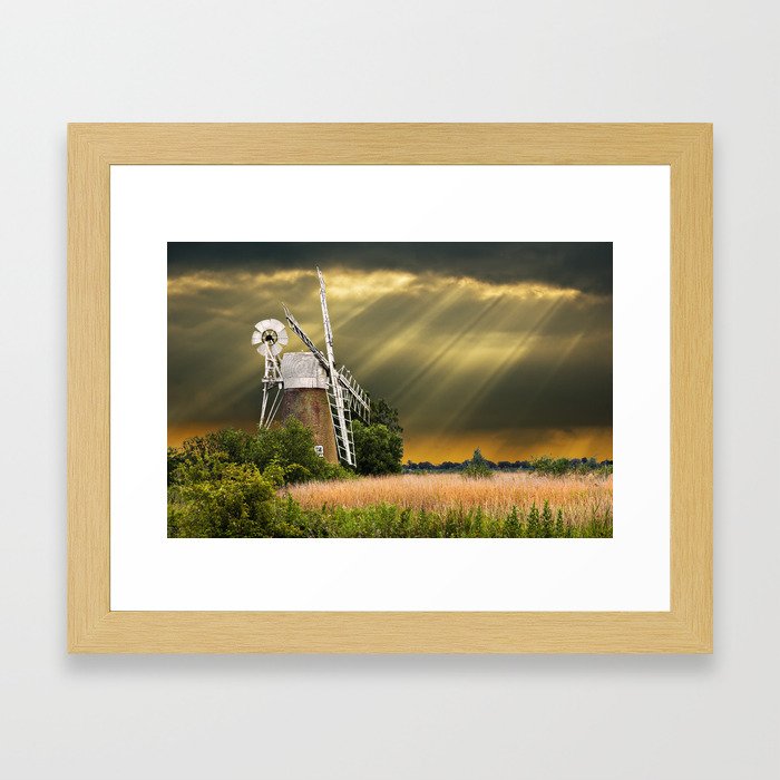 windmill with sunbeams Framed Art Print