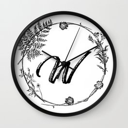 Monogram Letter W Floral Frame Wall Clock