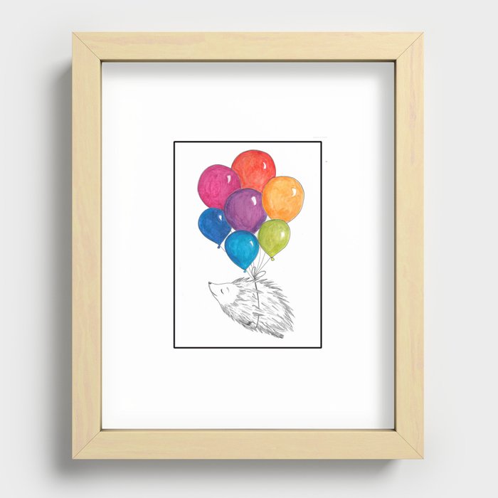 Soar - Rainbow Balloon Hedgehog Recessed Framed Print