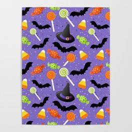 SPOOKY HAPPY HALLOWEEN WITCH HAT SWEETS BAT DESIGN Poster