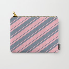 [ Thumbnail: Light Pink & Light Slate Gray Colored Lines Pattern Carry-All Pouch ]