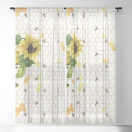 Bees & Sunflowers Pattern XIV Sheer Curtain