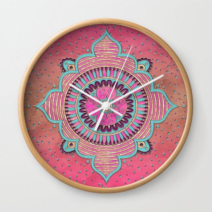 India Pink Mandala Pattern Wall Clock By Lebensart Society6