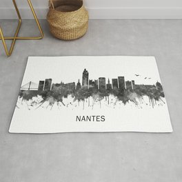 Nantes France Skyline BW Rug | Graphic, Art, City, Nantes, Skyline, Illustration, Downtown, Modern, Urban, Painting 