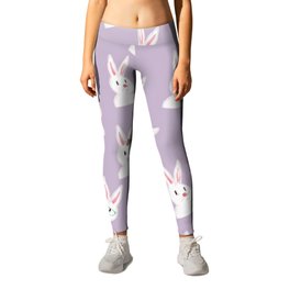 Easter Bunny With Glasses And Flowers Pattern Lavander Leggings