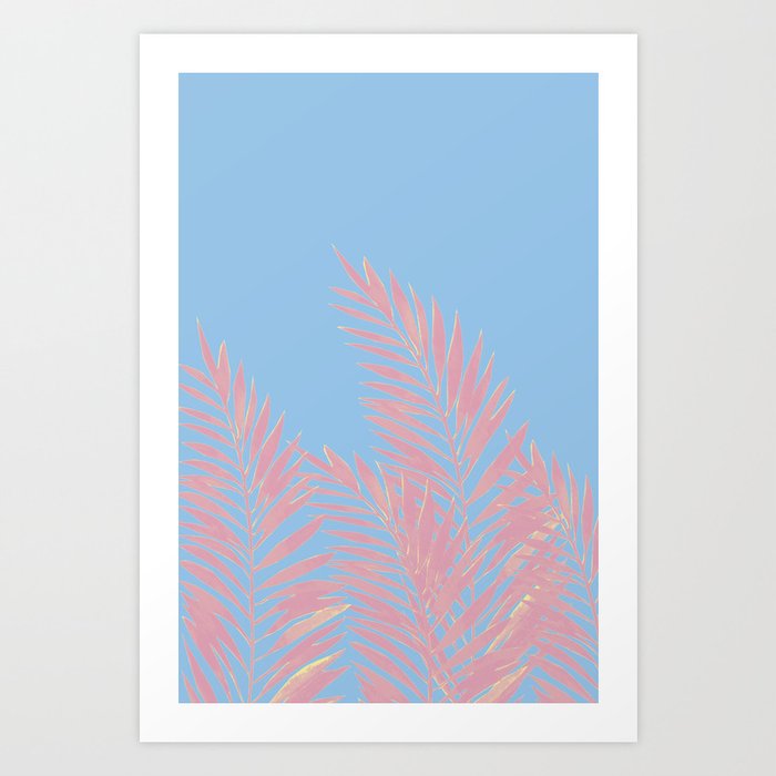 Palm Leaves Pink And Blue Art Print