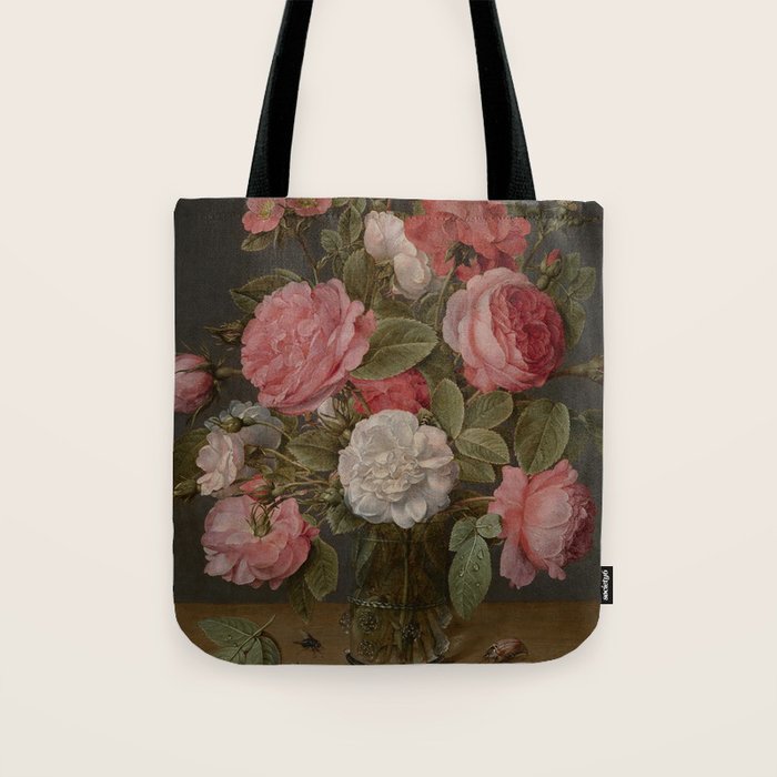 Jacob van Hulsdonck Roses in a Glass Vase Tote Bag by LindenDesigns