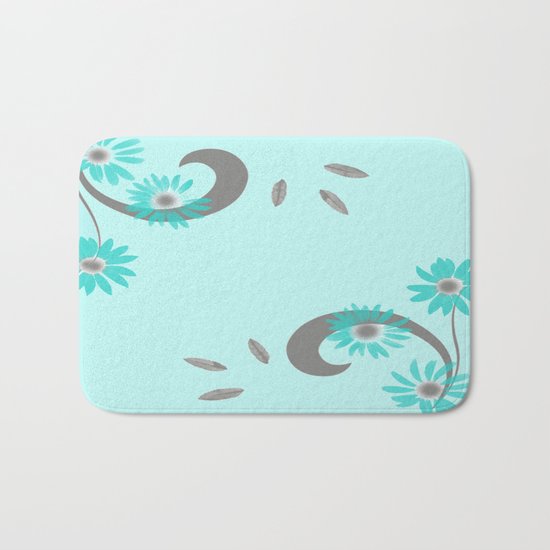Floral Scroll Design - Turquoise Bath Mat