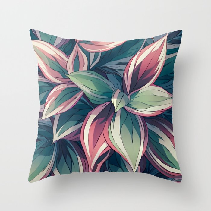 Pink Variegated Leaves Throw Pillow