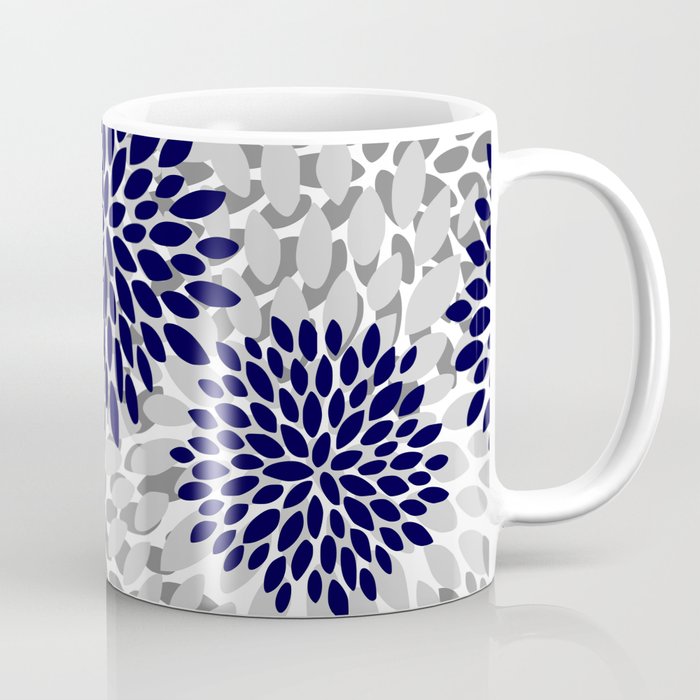 Abstract, Floral Prints, Navy Blue and Grey Coffee Mug