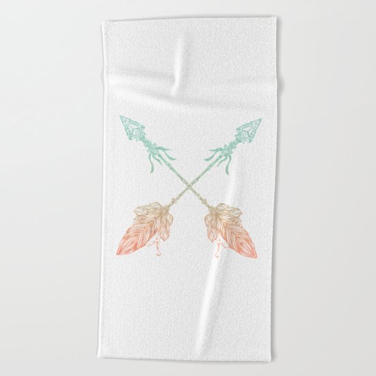 Arrows Turquoise Coral on White Beach Towel