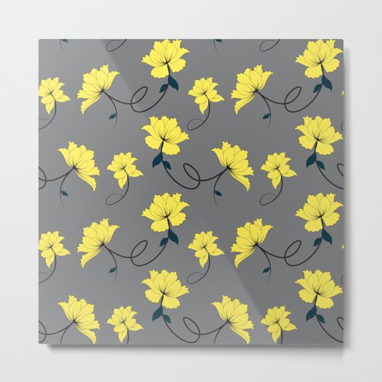Yellow Flowers on Gray/Grey background, floral pattern Metal Print