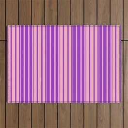 [ Thumbnail: Dark Orchid & Light Pink Colored Lined Pattern Outdoor Rug ]