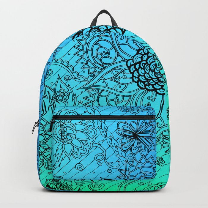 Flower Zen: Blue-Green Fade Backpack