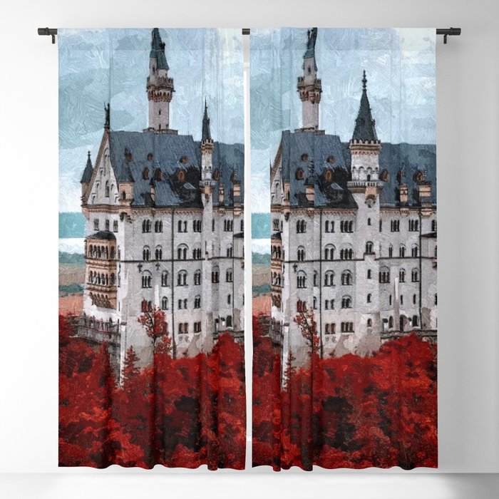 The Castle of Mad King Ludwig, Autumn, Neuschwanstein Castle, Bavaria, Germany landscape painting Blackout Curtain