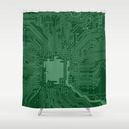 Green Geek Motherboard Circuit Pattern Shower Curtain