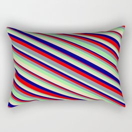 [ Thumbnail: Tan, Blue, Red, Light Slate Gray, and Light Green Colored Stripes/Lines Pattern Rectangular Pillow ]
