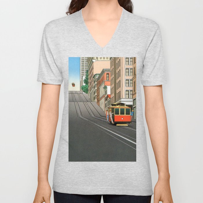 Illustrated Street texture V Neck T Shirt