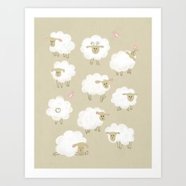 White Fluffy Sheep Art Print