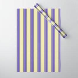 [ Thumbnail: Pale Goldenrod and Slate Blue Colored Striped/Lined Pattern Wrapping Paper ]