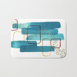 Waves Bath Mat | Painting, Waves, Blue, Circles, Abstract, Metallic, Watercolor, Pattern 