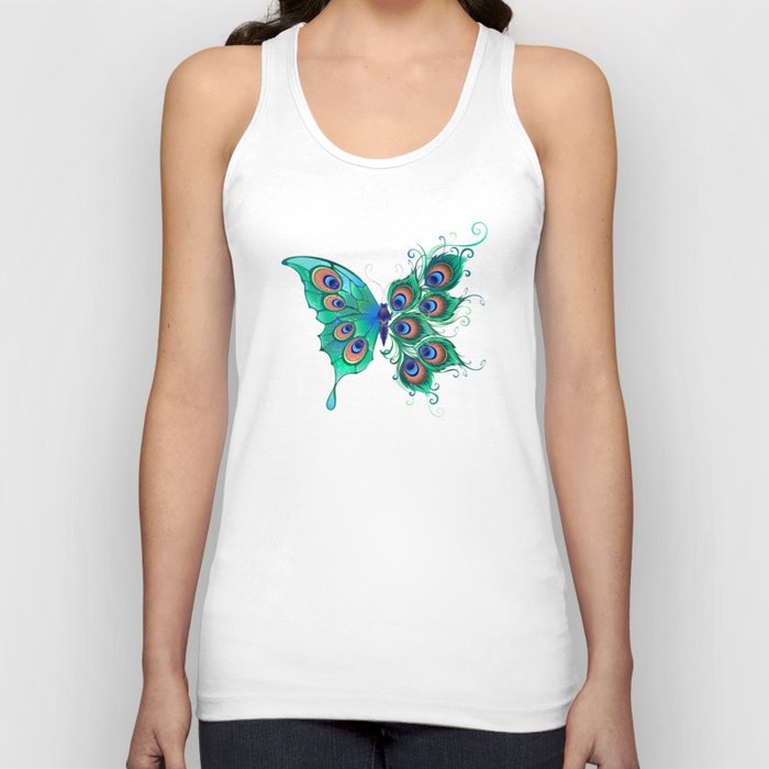 Butterfly with Green Peacock Feathers Tank Top