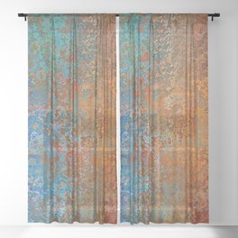 Vintage Rust, Copper and Blue Sheer Curtain