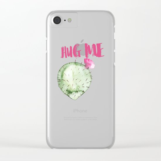 Hug me- Cactus and typography and watercolor Clear iPhone Case