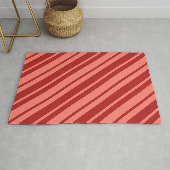 Red and Salmon Colored Lines/Stripes Pattern Rug