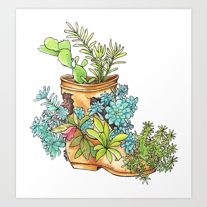 Nature growing into an old boot Art Print