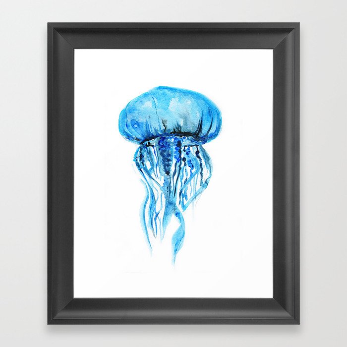 Deep Ocean life, jellyfish, illustration Framed Art Print