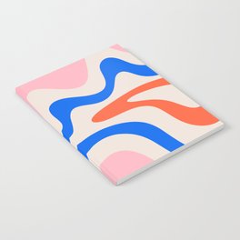 Retro Liquid Swirl Abstract Pattern Square Pink, Orange, and Royal Blue Notebook