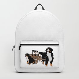 Family of Bernese Mountain Dogs with Wooden Wagon Backpack