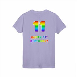 [ Thumbnail: HAPPY 11TH BIRTHDAY - Multicolored Rainbow Spectrum Gradient Kids T Shirt Kids T-Shirt ]