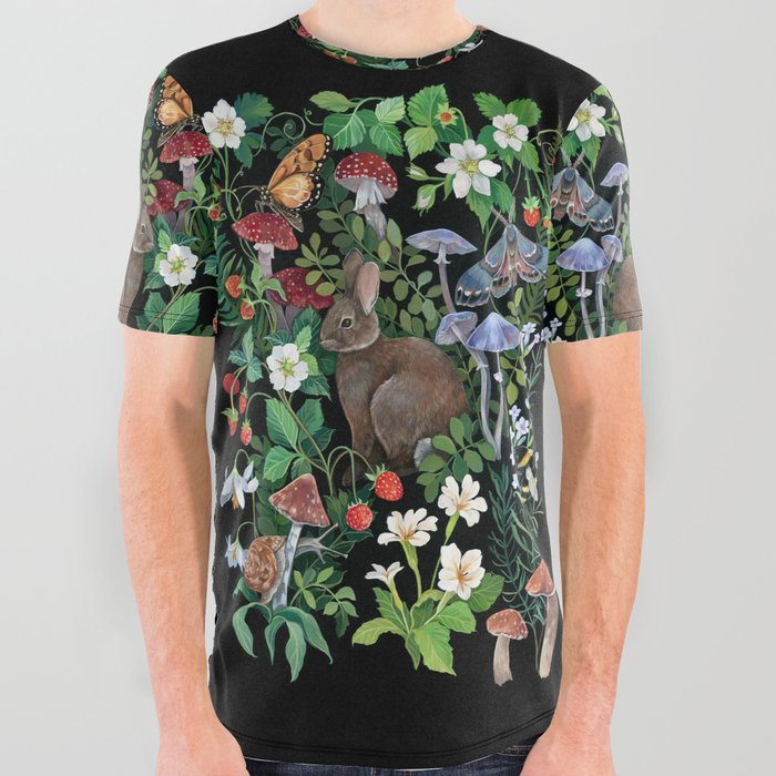 Rabbit and Strawberry Garden All Over Graphic Tee