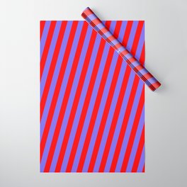 [ Thumbnail: Red and Medium Slate Blue Colored Lines/Stripes Pattern Wrapping Paper ]