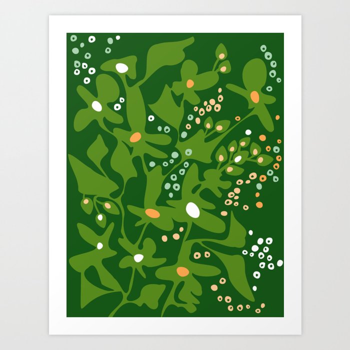 Moss green home jungle: Organic shapes and flowers Art Print by DESIGN ...