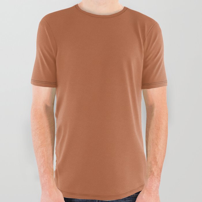 Rust Terracotta Solid Color Block All Over Graphic Tee