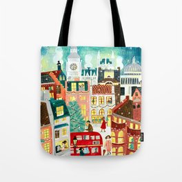 London city lights in the snow Tote Bag