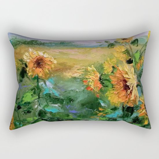 Sunflowers in the wind Rectangular Pillow