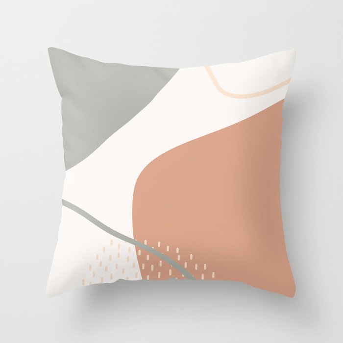 Mid Century Modern Abstract Shapes Peach and Earthy Tones Throw Pillow