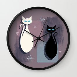 Jazzy Midcentury Modern Black And White Abstract Cats Wall Clock