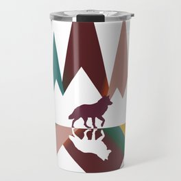 Colorful Vintage Wolf In Whimsical Wild and Mountains With Moon Travel Mug